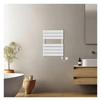 (White, 650x500mm) Prefilled Electric Flat Panel Heated Towel Rail Radiator Thermostatic WIFI