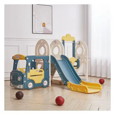 3 in Bus Cartoon Slide and Swing Set Play Set with Basketball Hoop W x D x H mm