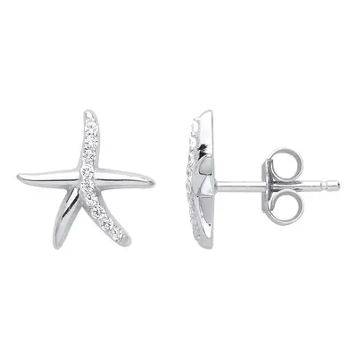 Jewelco London Ladies Sterling Silver Cubic Zirconia Starfish Stud Earrings - GVE778