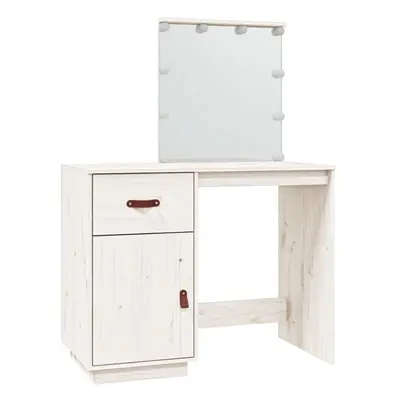 (White) vidaXL Solid Wood Pine Dressing Table with LED Home Vanity Desk Multi Colours