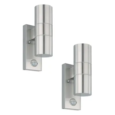 2 PACK IP44 Outdoor Wall Light & PIR Motion Sensor Stainless Steel 2x 3W GU10