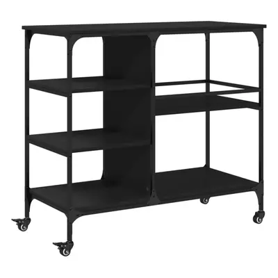 (black) vidaXL Kitchen Trolley Rolling Cart Storage Cart Smoked Oak Engineered Wood