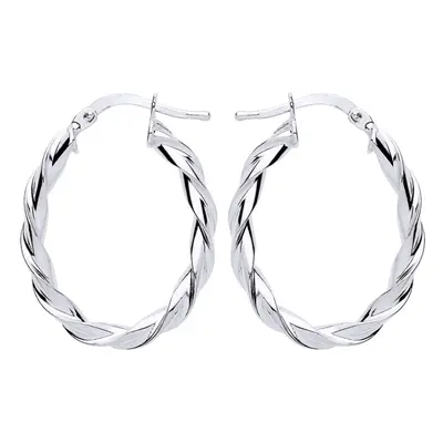 Jewelco London Ladies Sterling Silver Candy Twist Oval Hoop Earrings 21mm x 28mm - ER108