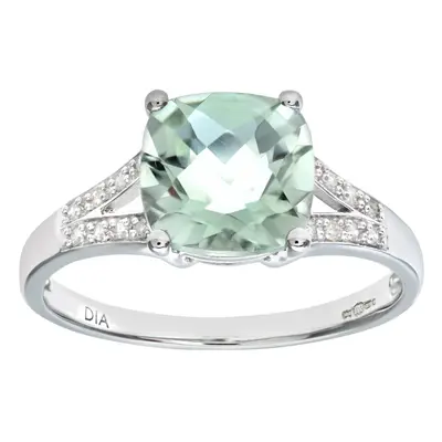 (O) Jewelco London 9ct White Gold Green Amethyst Ring With Diamond Shoulders