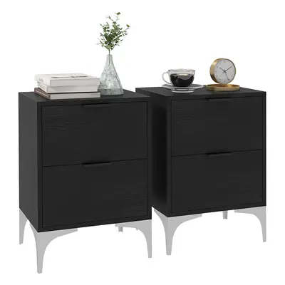 HOMCOM Bedside Tables Set of with Drawers for Bedroom, Living Room, Black