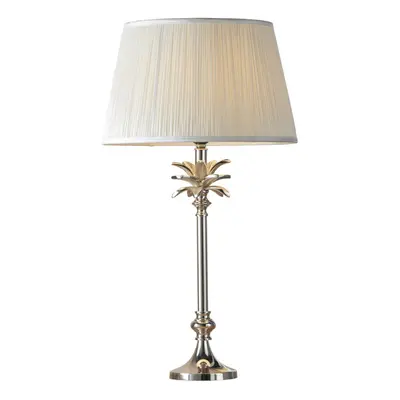 Table Lamp Polished Nickel & Vintage White Silk 60W E27 Bedside Light