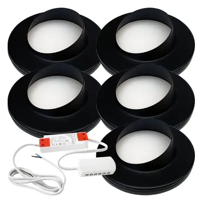 (5 Lights & Driver) MATT BLACK Slim Round Angled Under Cabinet Light & Driver - Warm White LED