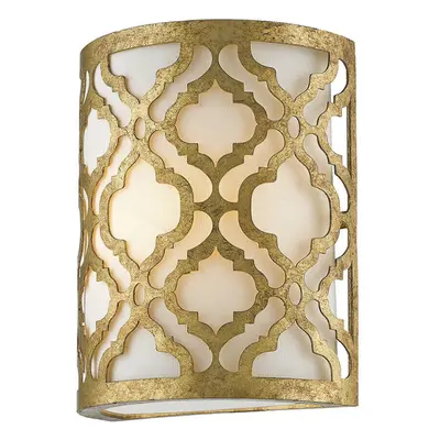 Wall Light Metal Outer Shade Cream Linen Shade Distressed Gold LED E27 60W