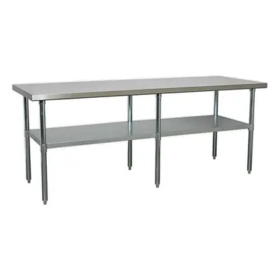 2.1m Stainless Steel Work Bench & Adjustable Storage Shelf - Kitchen Station