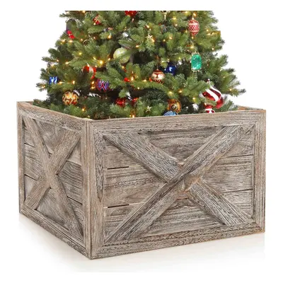 Christmas Tree Stand Wooden Box W/Hook & Loop Fastener Xmas Tree Skirt