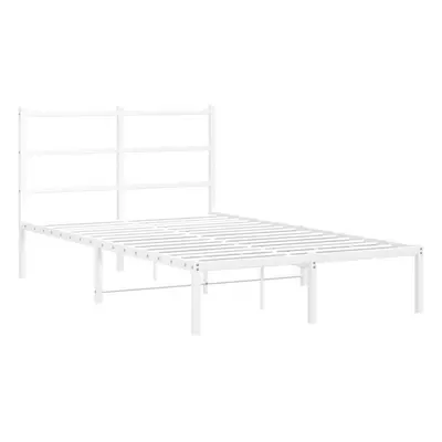 vidaXL Metal Bed Frame with Headboard Mattress Foundation White 120x200 cm