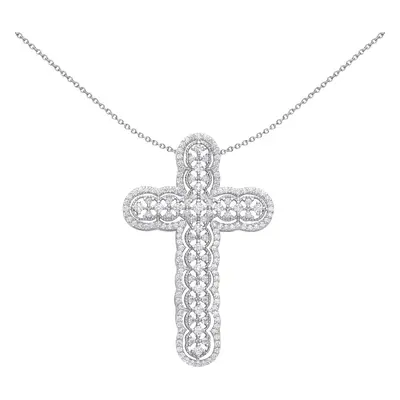 Jewelco London Unisex Rhodium Plated Sterling Silver CZ Scallop Edge Overlapping Circles Cross P