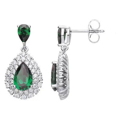 Jewelco London Ladies Sterling Silver Emerald-Green Pear Cut Cubic Zirconia Tears of Joy Halo St