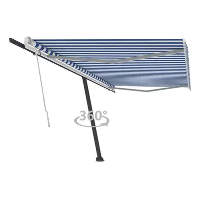 vidaXL Freestanding Manual Retractable Awning 500x350 cm Blue/White Outdoor