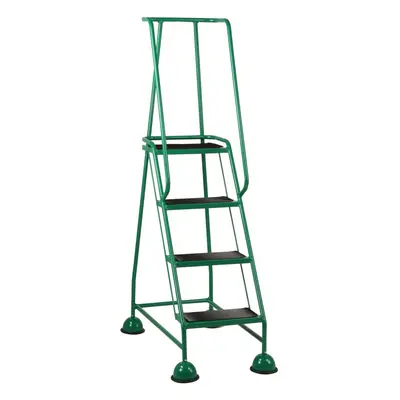 4 Tread Mobile Warehouse Steps GREEN 1.68m Portable Safety Ladder & Wheels