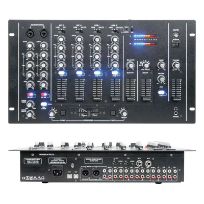 4 Channel input PA DJ Mixer USB/VCA Crossfader Microphone Override Rack AUX