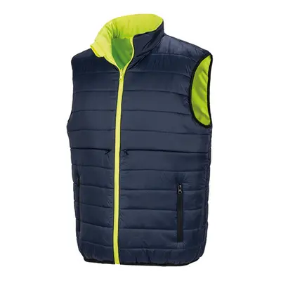 (L, Fluorescent Yellow/Navy) Result Safeguard Mens Reversible Soft Padded Safety Gilet