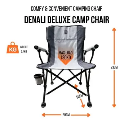 Denali Deluxe Camping Chair for Adults With Padded Arms and Back Support for Comfort, a Free Car