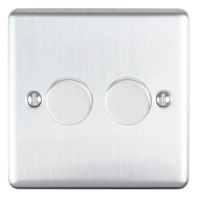 2 Gang 400W Way Rotary Dimmer Switch SATIN STEEL Light Dimming Wall Plate