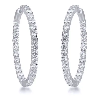 Jewelco London Rhodium Silver Round CZ Inside Out Pave Eternity Hoop Earrings 30mm - AER151