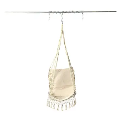 (White) Tassel Hanging Chair Canvas Swing Hanging Chair Stable Indoor Outdoor Garden Travel Swin