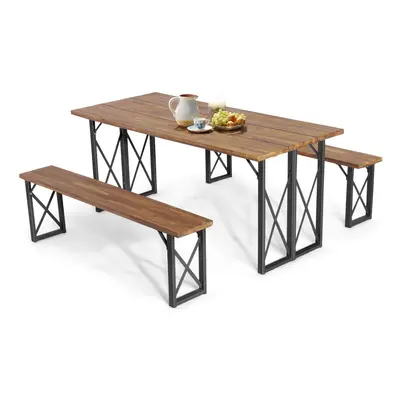 6-person Outdoor Picnic Table & Bench Set Solid Acacia Wood