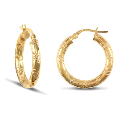 Jewelco London Ladies 9ct Yellow Gold Textured Striped 3mm Hoop Earrings 20mm - JER042