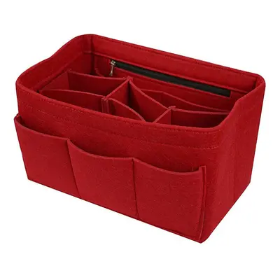 (Red, XL) Felt Insert Bag Multi Pockets Cosmetics Organizer