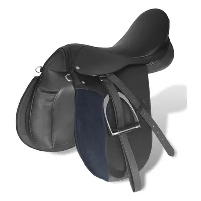 Horse Riding Saddle Set 17.5" Real leather Black cm 5-in-1