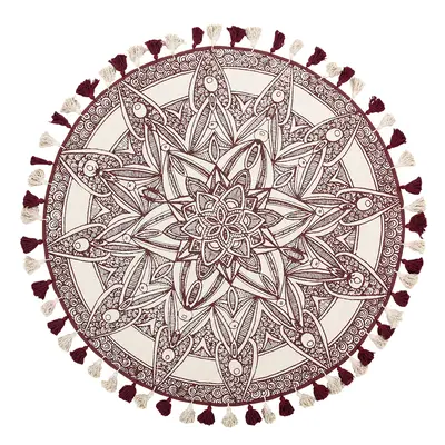 Round Cotton Area Rug Mandala Pattern Ã¸ cm Cream and Red OLTU