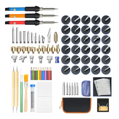 (Red, 220V-UK) 101Pcs 60W Wood Burning wood working Pen Set Electric Soldering Iron Burner Tools