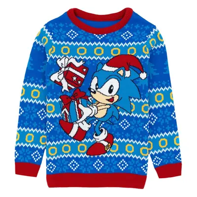 (11-12 Years, Sky Blue) Sonic The Hedgehog Childrens/Kids Knitted Christmas Jumper