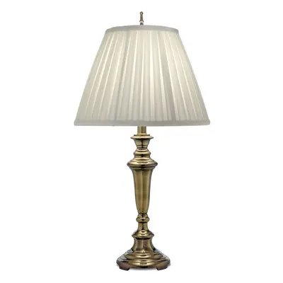 Table Lamp Oyster Silk Sheen Box Pleat Shade Burnished Brass LED E27 60W