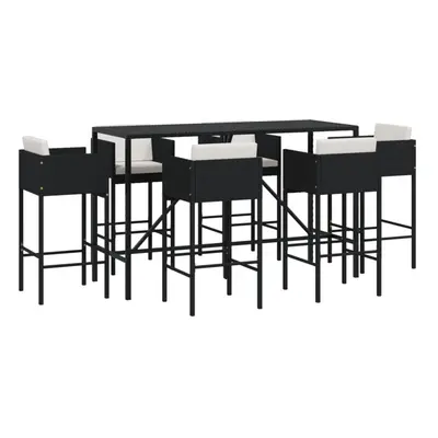 (black, piece) vidaXL Garden Bar Set Outdoor Table Bar Table Set with Cushions Poly Rattan