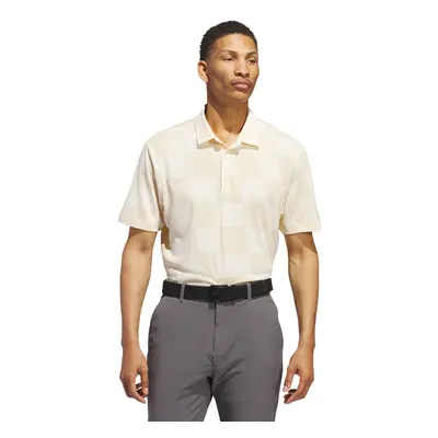 (L, Ivory) adidas Golf Mens Textured Recycled Sustainable Jacquard Polo Shirt