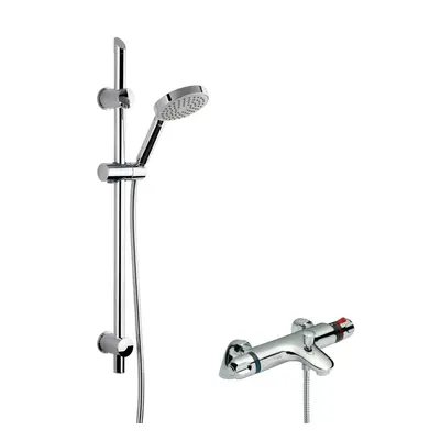 Thermostatic Bath Shower Mixer Tap & Single Function Handset Slide Rail Kit Bundle - Chrome - Ba