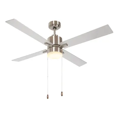 HOMCOM Mounting Reversible Ceiling Fan with Light, Pull-chain, Silver & Natural