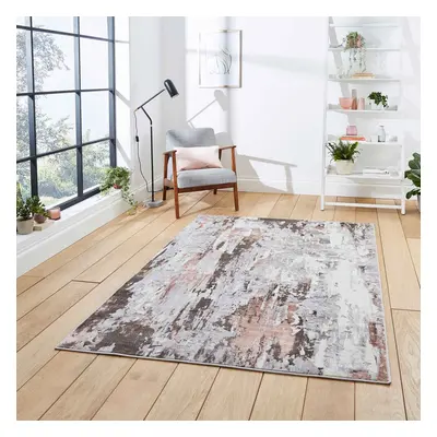 (Grey / Rose Gold, x cm) Silver Grey Faded Distressed Rugs Bedroom Living Room Rug Scratched Lar