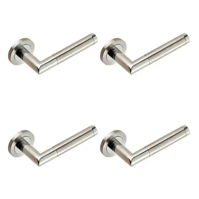 4x PAIR Mitred Round Bar Lever Ringed Design Conceled Fix Polished Satin Steel