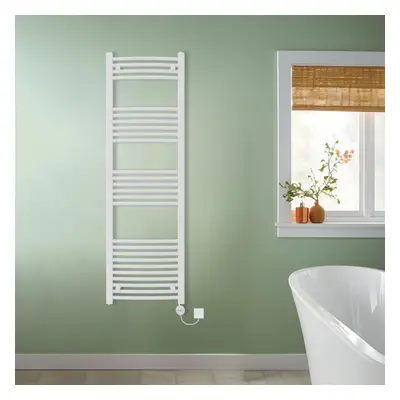 (White, 1600x500mm) NRG Prefilled Thermostatic Electric Curved Heated Towel Rail Radiator