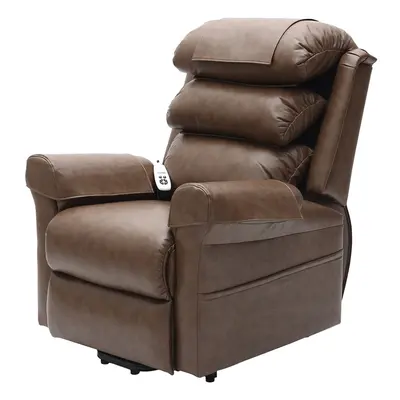 Dual Motor Rise and Recline Armchair - Waterfall Pillow - Nutmeg PU Leather