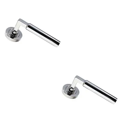 2x PAIR Straight Round Bar Handle on Round Rose Concealed Fix Polished Nickel