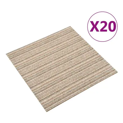 vidaXL 20x Carpet Floor Tiles mÂ² 50x50 cm Striped Beige Flooring Mat Office