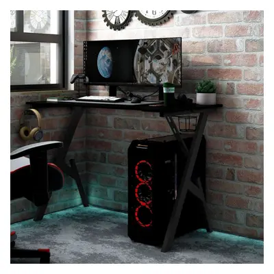 vidaXL Gaming Desk with Y Shape Legs Black Home Office Computer Desk PC Table