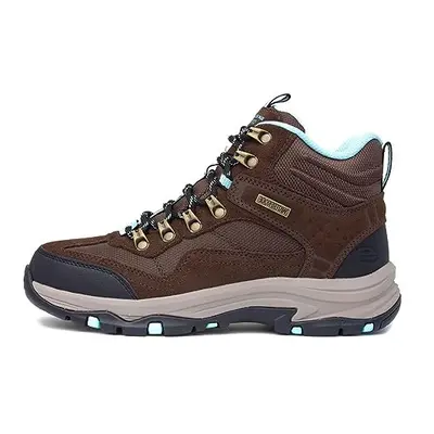 Skechers Women's Trego Base Camp Hiking Boot, Chocolate Suede/Textile/Light Blue Trim, UK