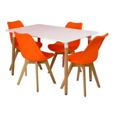 (Orange) Charles Jacobs Rectangular Dining Table Set Four Dinner Kitchen Chairs White Solid Beec