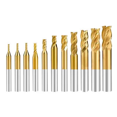 11Pcs 1.5-10mm Titanium Coating HSS Flute End Mill Cutter CNC Drill Bit Set