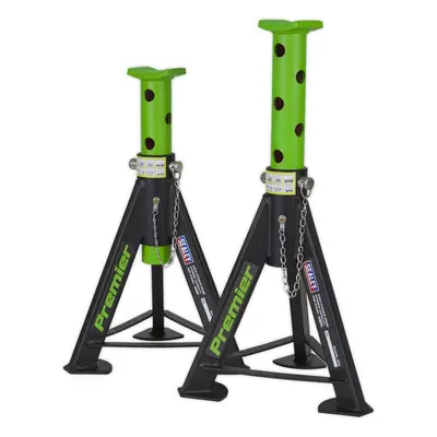 PAIR Tonne Heavy Duty Axle Stands - 369mm to 571mm Adjustable Height - Green