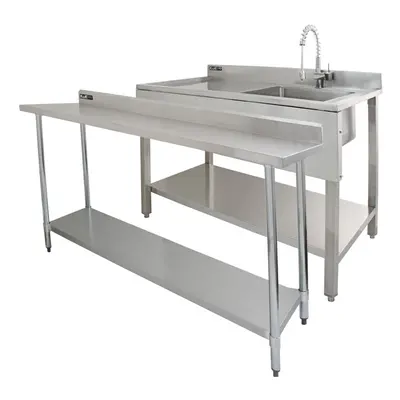 Stainless Steel Catering Bench & Wall Shelves Commercial Kitchen Work Prep Table