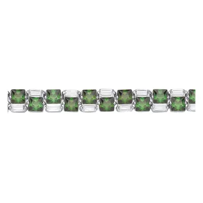 Jewelco London Ladies Sterling Silver Green Princess CZ Alternating Offset Up Down Tennis Bracel